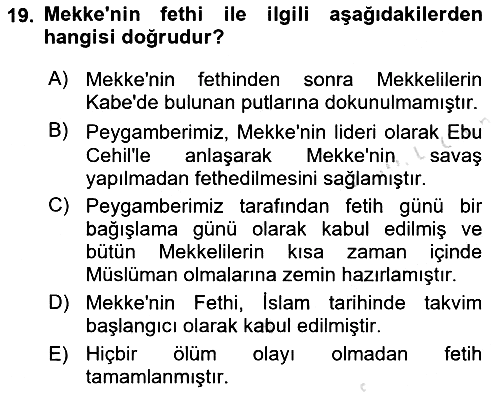 İlk Dönem İslam Tarihi 2022-2023 Ara Sınav - 19. soru