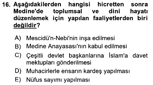İlk Dönem İslam Tarihi 2025-2026 Ara Sınav - 16. soru