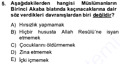İlk Dönem İslam Tarihi 2013-2014 Dönem Sonu Sınavı - 5. soru