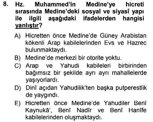 İlk Dönem İslam Tarihi 2013-2014 Dönem Sonu Sınavı - 8. soru