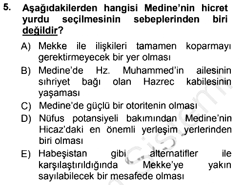 İlk Dönem İslam Tarihi 2014-2015 Dönem Sonu Sınavı - 5. soru