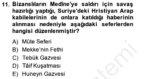 İlk Dönem İslam Tarihi 2014-2015 Dönem Sonu Sınavı - 11. soru