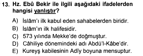 İlk Dönem İslam Tarihi 2014-2015 Dönem Sonu Sınavı - 13. soru