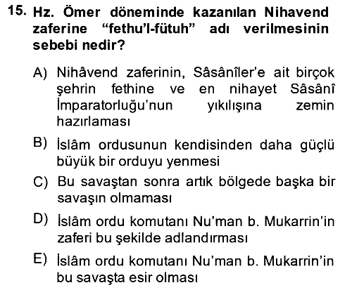 İlk Dönem İslam Tarihi 2014-2015 Dönem Sonu Sınavı - 15. soru