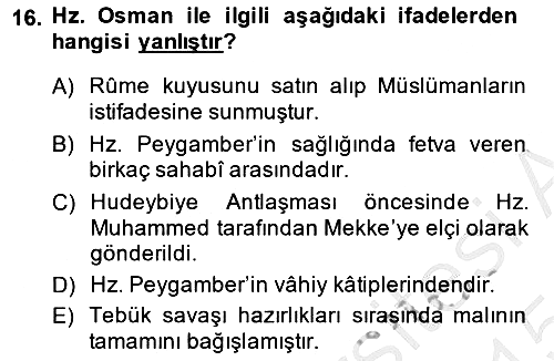 İlk Dönem İslam Tarihi 2014-2015 Dönem Sonu Sınavı - 16. soru