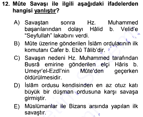 İlk Dönem İslam Tarihi 2015-2016 Dönem Sonu Sınavı - 12. soru