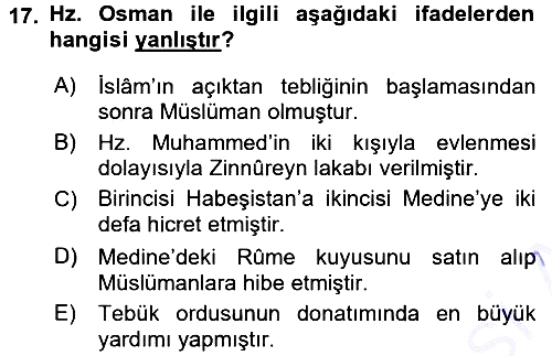 İlk Dönem İslam Tarihi 2015-2016 Dönem Sonu Sınavı - 17. soru