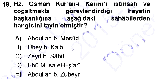 İlk Dönem İslam Tarihi 2015-2016 Dönem Sonu Sınavı - 18. soru
