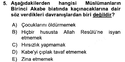 İlk Dönem İslam Tarihi 2016-2017 Dönem Sonu Sınavı - 5. soru