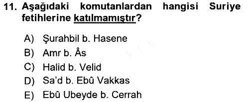 İlk Dönem İslam Tarihi 2017-2018 Dönem Sonu Sınavı - 11. soru