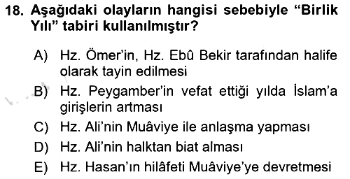 İlk Dönem İslam Tarihi 2019-2020 Dönem Sonu Sınavı - 18. soru
