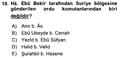 İlk Dönem İslam Tarihi 2024-2025 Dönem Sonu Sınavı - 10. soru