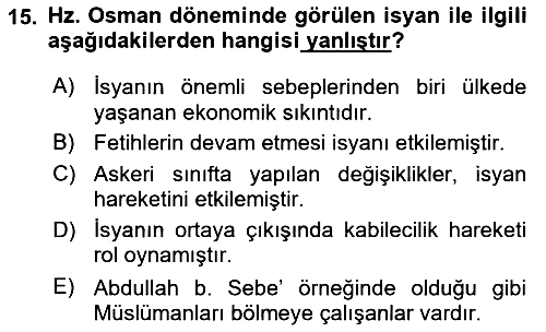 İlk Dönem İslam Tarihi 2024-2025 Dönem Sonu Sınavı - 15. soru
