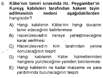 İlk Dönem İslam Tarihi 2012-2013 Tek Ders Sınavı - 6. soru