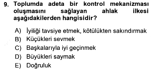 İslam Ahlak Esasları 2017-2018 3 Ders Sınavı - 9. soru