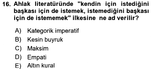 İslam Ahlak Esasları 2017-2018 3 Ders Sınavı - 16. soru