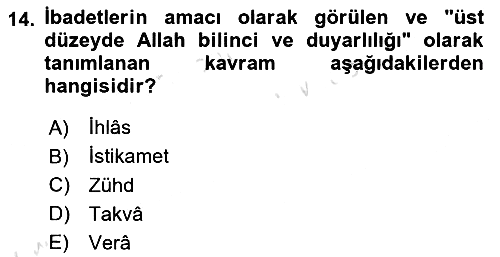 İslam Ahlak Esasları 2018-2019 3 Ders Sınavı - 14. soru