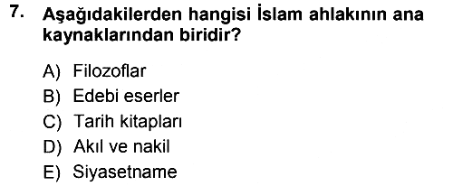 İslam Ahlak Esasları 2012-2013 Ara Sınav - 7. soru