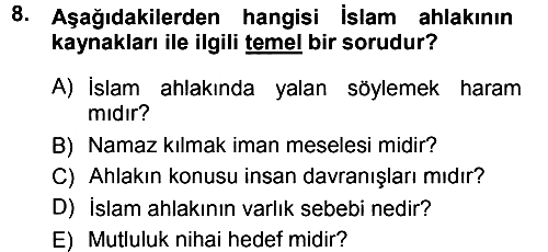 İslam Ahlak Esasları 2012-2013 Ara Sınav - 8. soru