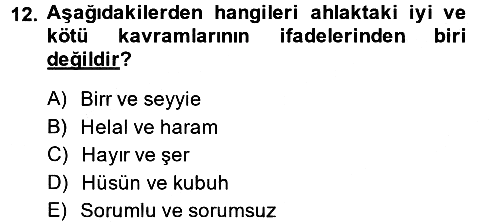İslam Ahlak Esasları 2014-2015 Ara Sınav - 12. soru