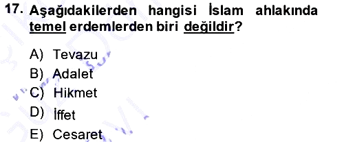 İslam Ahlak Esasları 2014-2015 Ara Sınav - 17. soru