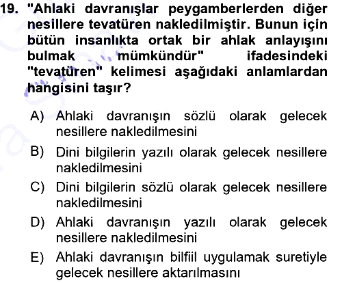 İslam Ahlak Esasları 2015-2016 Ara Sınav - 19. soru