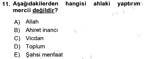 İslam Ahlak Esasları 2016-2017 Ara Sınav - 11. soru