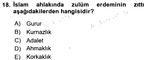 İslam Ahlak Esasları 2016-2017 Ara Sınav - 18. soru