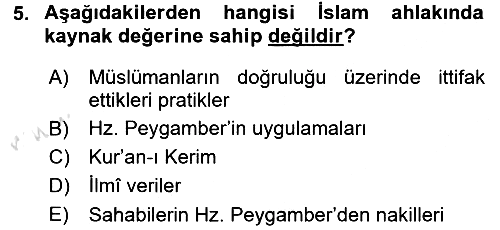 İslam Ahlak Esasları 2017-2018 Ara Sınav - 5. soru
