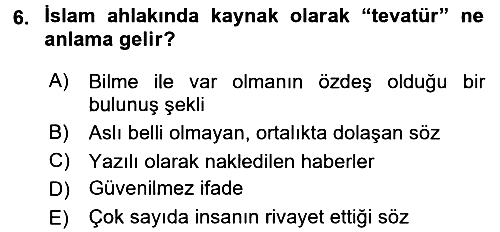 İslam Ahlak Esasları 2017-2018 Ara Sınav - 6. soru