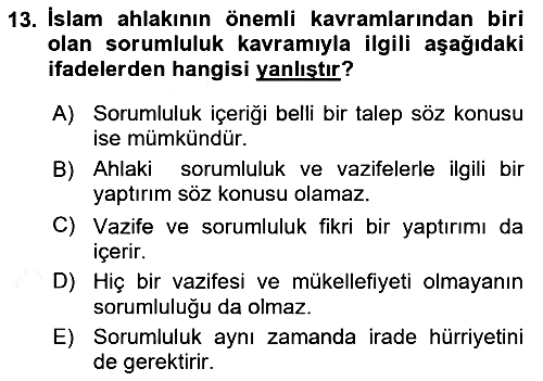 İslam Ahlak Esasları 2018-2019 Ara Sınav - 13. soru