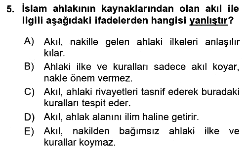 İslam Ahlak Esasları 2019-2020 Ara Sınav - 5. soru