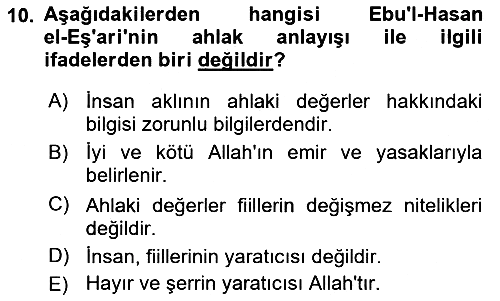 İslam Ahlak Esasları 2019-2020 Ara Sınav - 10. soru