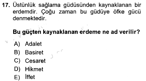 İslam Ahlak Esasları 2019-2020 Ara Sınav - 17. soru