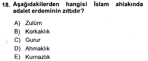 İslam Ahlak Esasları 2019-2020 Ara Sınav - 18. soru