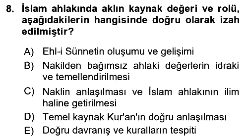 İslam Ahlak Esasları 2022-2023 Ara Sınav - 8. soru