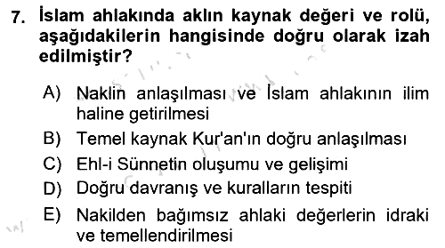 İslam Ahlak Esasları 2023-2024 Ara Sınav - 7. soru