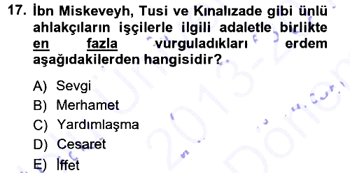 İslam Ahlak Esasları 2013-2014 Dönem Sonu Sınavı - 17. soru