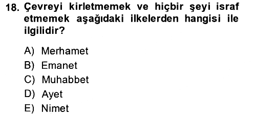 İslam Ahlak Esasları 2013-2014 Dönem Sonu Sınavı - 18. soru