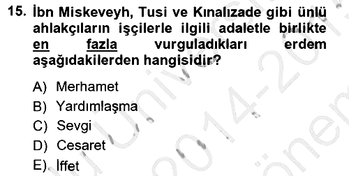 İslam Ahlak Esasları 2014-2015 Dönem Sonu Sınavı - 15. soru