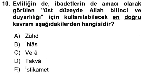 İslam Ahlak Esasları 2015-2016 Dönem Sonu Sınavı - 10. soru