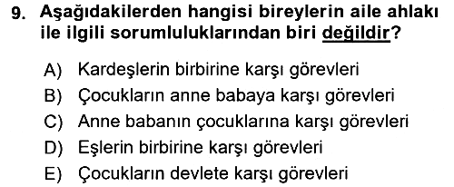 İslam Ahlak Esasları 2017-2018 Dönem Sonu Sınavı - 9. soru