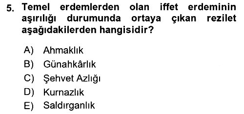 İslam Ahlak Esasları 2019-2020 Dönem Sonu Sınavı - 5. soru