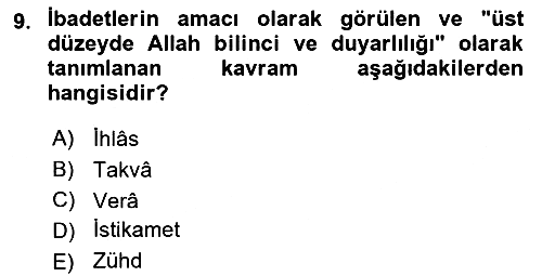 İslam Ahlak Esasları 2019-2020 Dönem Sonu Sınavı - 9. soru