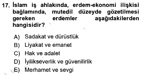 İslam Ahlak Esasları 2021-2022 Yaz Okulu Sınavı - 17. soru