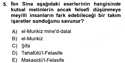 İslam Düşünce Tarihi 2017-2018 3 Ders Sınavı - 5. soru
