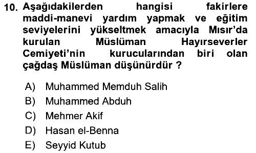 İslam Düşünce Tarihi 2017-2018 3 Ders Sınavı - 10. soru