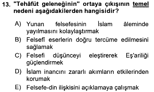 İslam Düşünce Tarihi 2017-2018 3 Ders Sınavı - 13. soru