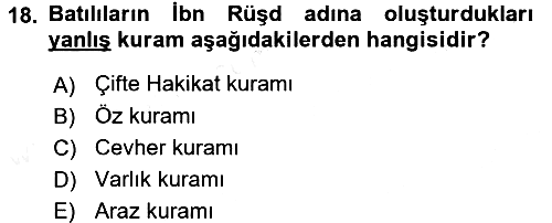 İslam Düşünce Tarihi 2017-2018 3 Ders Sınavı - 18. soru