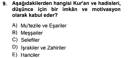 İslam Düşünce Tarihi 2012-2013 Ara Sınav - 9. soru